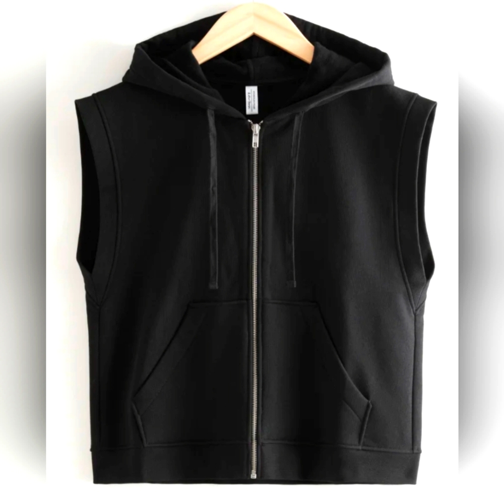 boxy sleeveless zip hoodie